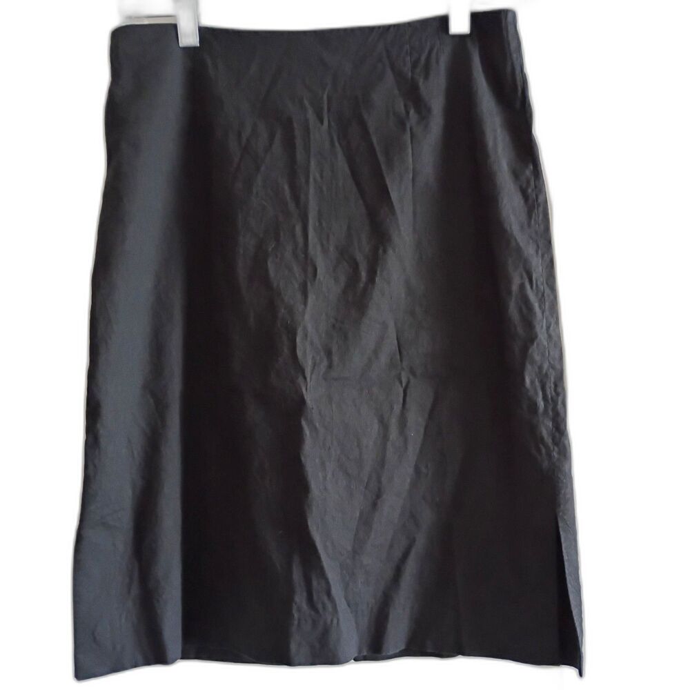 Theory Linen Blend Black Pencil Skirt Made in USA 2 Knee Length Office Siren